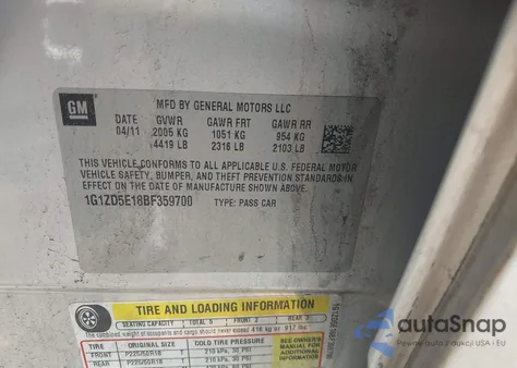 2011 Chevrolet Malibu 2Lt from USA, damaged, VIN 1G1ZD5E18BF359700